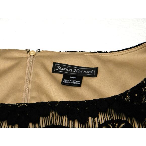 Jessica Howard Black Lace Overlay Sheath Dress Nude Lining 3/4 Sleeve 18W Event - Picture 6 of 7